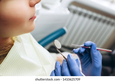 Female Feeling Painful Toothache. Teeth Problem Woman Feeling Tooth Pain. Social Medicine, Budget Dental Clinic In Poor Countries. Dentist Examining A Patient's Teeth In The Dentist.