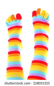 Female Feet In Colorful Toe Socks