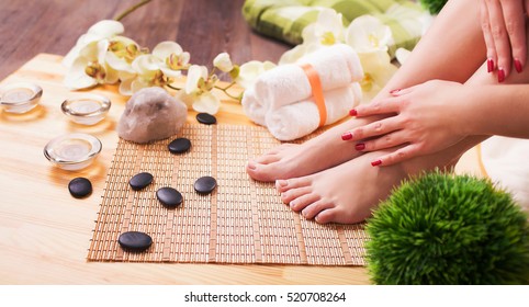 Female Feet At Spa Pedicure Procedure