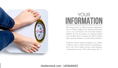 Female feet weighing scale pattern on a white background isolation - Powered by Shutterstock