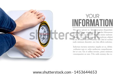 Female feet weighing scale pattern on a white background isolation