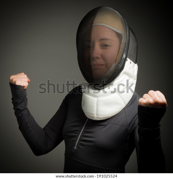 Female Fencer Fencing Mask Punching Air Stock Photo 191025524 ...