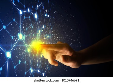 Female finger touching a beam of light surrounded by a connectivty concept - Shutterstock ID 1010946691