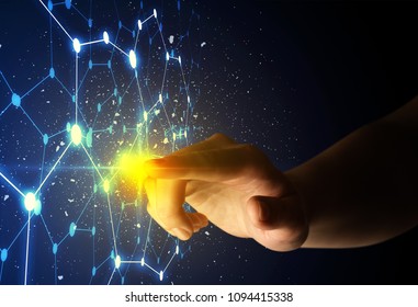 Female finger touching a beam of light surrounded by a connectivty concept - Shutterstock ID 1094415338