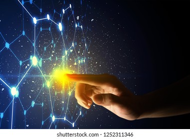 Female finger touching a beam of light surrounded by a connectivty concept - Shutterstock ID 1252311346