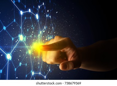 Female finger touching a beam of light surrounded by a connectivty concept - Shutterstock ID 738679369