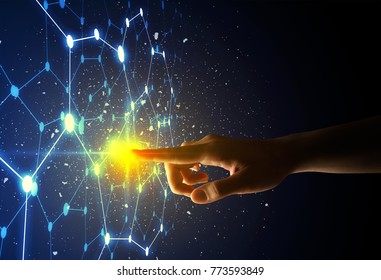 Female finger touching a beam of light surrounded by a connectivty concept - Shutterstock ID 773593849