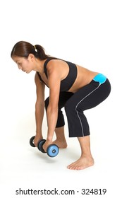 A Female Fitness Instructor Demonstrates The Starting Position Of The Dumbbell Deadlift