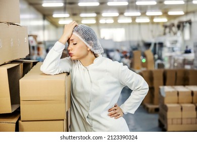 A Female Food Factory Worker Having Failure At Work.