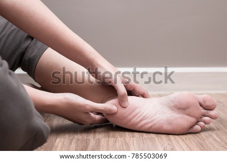 Female foot heel pain, plantar fasciitis
