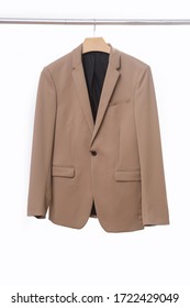 Female, Formal Business Brown Suit, Jacket Closeup On Hanger 
