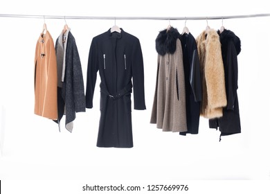 Female Fur Dress Coat, Brown And Black Clothes On Hanger
