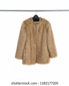 Female Fur Dress Coat On Hanger
