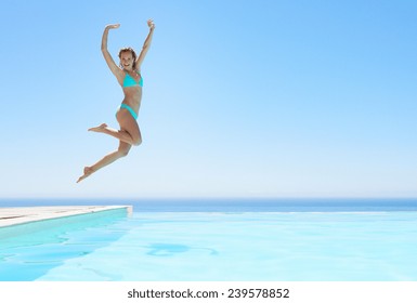 Female Girl Jumping In Pool