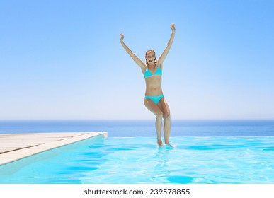 Female Girl Jumping In Pool