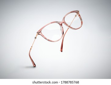 Female Glasses In Flying Isolated On White Background. Concept