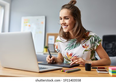 Female Graphic Designer Digital Artist Working From Home Office