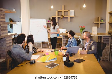 Female graphic designer discussing chart on white board with coworkers in the office - Powered by Shutterstock