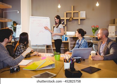 Female graphic designer discussing chart on white board with coworkers in the office - Powered by Shutterstock