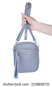 Female Gray Small Bag In Hand On White Background Isolation