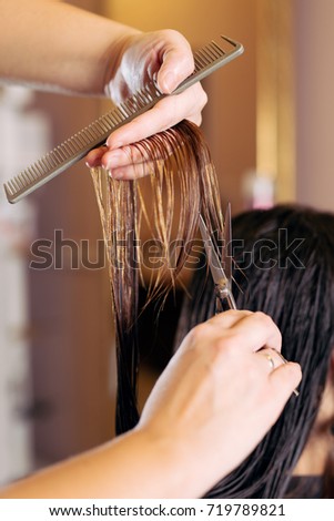 Female Hair Cutting Scissors Beauty Salon Stock Photo 