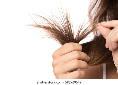 Female Hair With Split Ends On White Background
