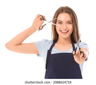 Female Hairdresser On White Background