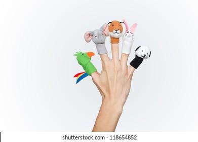 Female Hand With Animal Finger Puppets