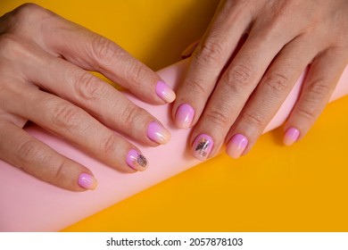 female hand beautiful manicure color background