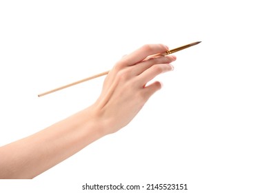 Female hand and brush white background  Hand and brush