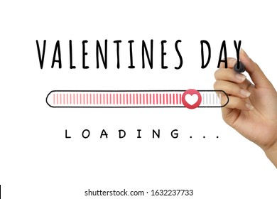 Female hand drawing Valentines day doodle and loading progress bar white background    Romantic valentine reminder hand drawn text sign and marker pen    Romance  love   couple concept