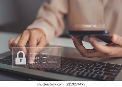 Female hand enters one-time password received on mobile phone for authentication process to login to web page, mobile OTP security authentication method, 2-step authentication web page. - Shutterstock ID 2213274495