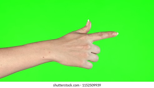 Female hand gestures on green screen: pointing or pressing. - Powered by Shutterstock