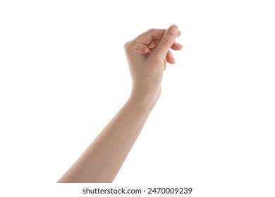 Female hand to hold something like business card isolated on white - Powered by Shutterstock