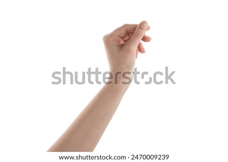 Female hand to hold something like business card isolated on white