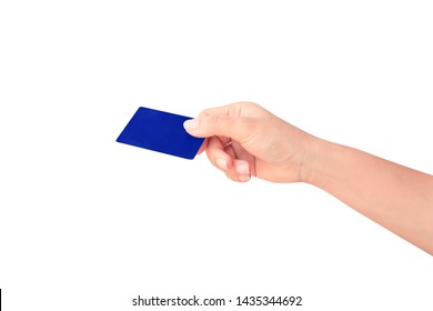 Female Hand Holding A Bank Card Isolated On White Background