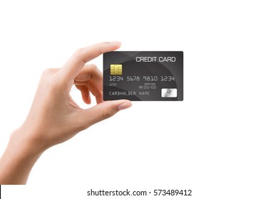 Female Hand Holding A Bank Card Isolated On White Background