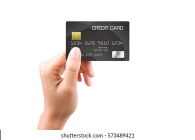 Female Hand Holding A Bank Card Isolated On White Background