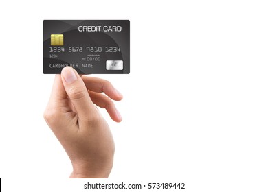 Female Hand Holding A Bank Card Isolated On White Background