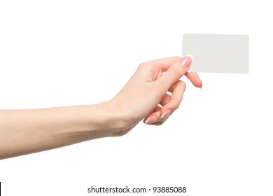 Female Hand Holding A Blank Business Card