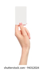 Female Hand Holding A Blank Business Card