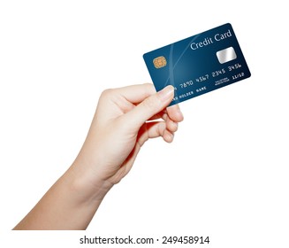 Female Hand Holding Credit Card Isolated On White 