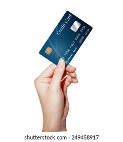 Female Hand Holding Credit Card Isolated On White 