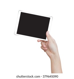 Female Hand Holding Digital Tablet Similar To Ipad Air Isolated Clipping Patch Easy Add Image Inside Image Data