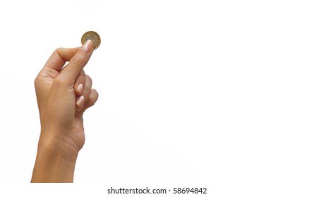 Female Hand Holding An Euro Coin