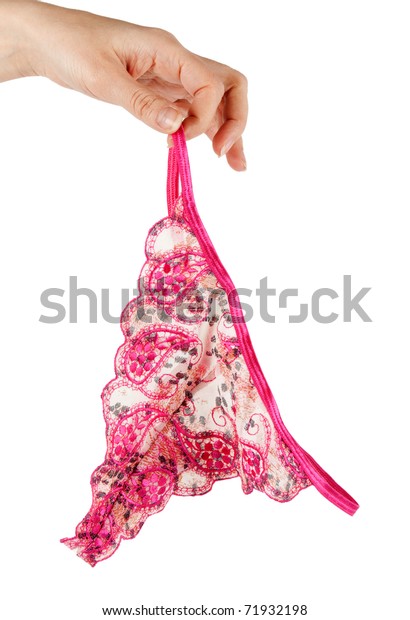 Female Hand Holding Her Panties Isolated On White Background