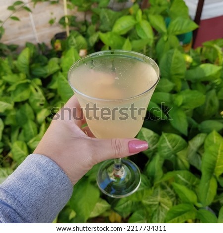 Female hand holding a lime lowcarb drink alcoholic- free. Relaxation and chill out time for a healthy life.