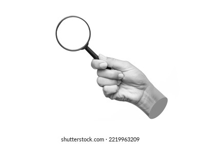 A female hand holding a magnifying glass isolated on a white background. Mockup with empty copy space for a text and design. 3d trendy collage in magazine style. Modern contemporary art	
 - Shutterstock ID 2219963209