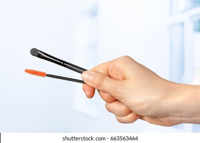 Female Hand Holding A Professional Makeup Brush