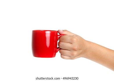 Female Hand Holding A Red Cup